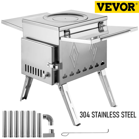 Tent Wood Stove Stainless Steel W/Folding Pipe