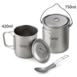 3 Pieces Titanium 750ml Pot Cookware Set - activityasset