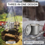 3 Pieces Titanium 750ml Pot Cookware Set - activityasset