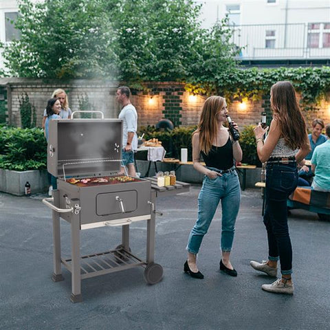 Square Charcoal Trolley Barrel Barbecue Grill - activityasset