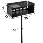 Heavy Duty Grilll Single Post w/ Cooking Grate 360º Adjustable Park-Style