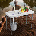 Folding Fish Fillet Cleaning Cutting Table w/ Sink Faucet