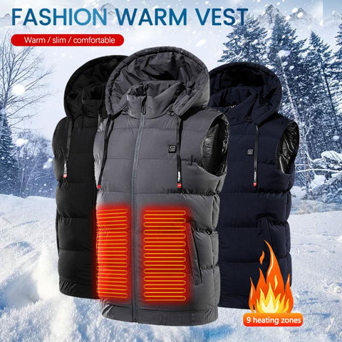 9 Areas Heated Hooded Vest Waterproof