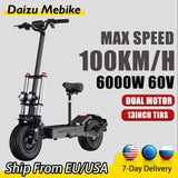 6000W Power Motor Electric Scooter 100km/h High Speed 13 inch Off Road Tire with Seat 30AH Strong Battery