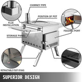 Tent Wood Stove Stainless Steel W/Folding Pipe