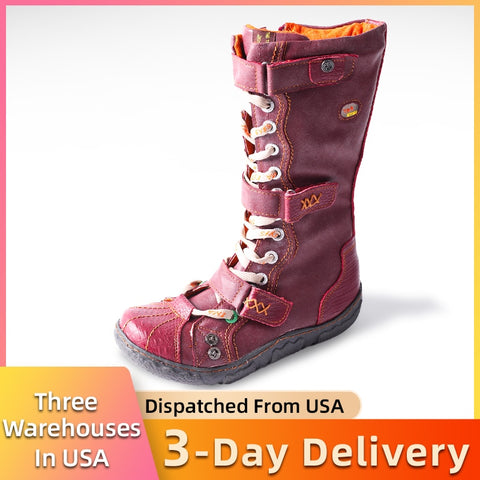 Strap-Accent Washed Leather Women Winter Boot W/ Plus Size