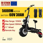 6000W Power Motor Electric Scooter 100km/h High Speed 13 inch Off Road Tire with Seat 30AH Strong Battery