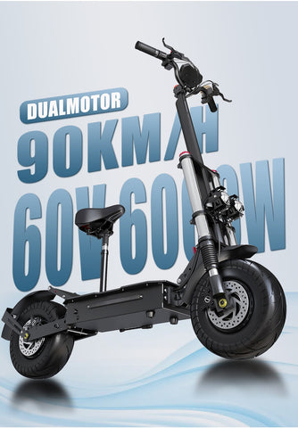 6000W Power Motor Electric Scooter 100km/h High Speed 13 inch Off Road Tire with Seat 30AH Strong Battery