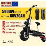 6000W Power Motor Electric Scooter 100km/h High Speed 13 inch Off Road Tire with Seat 30AH Strong Battery