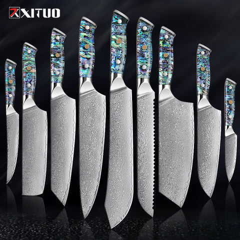 Steel Kitchen Knives Set Abalone Handle